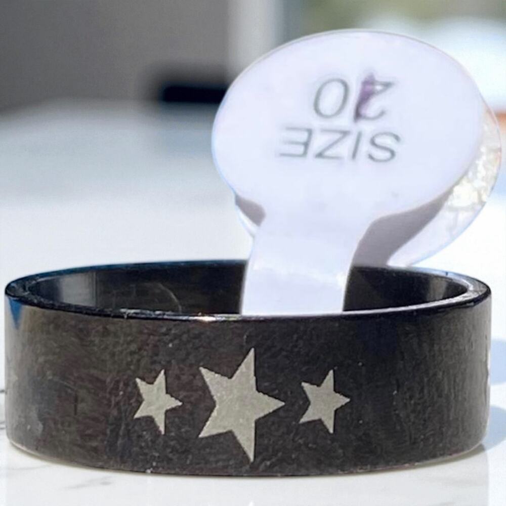 Black Stainless Steel Ring with Silver Stars Size 10